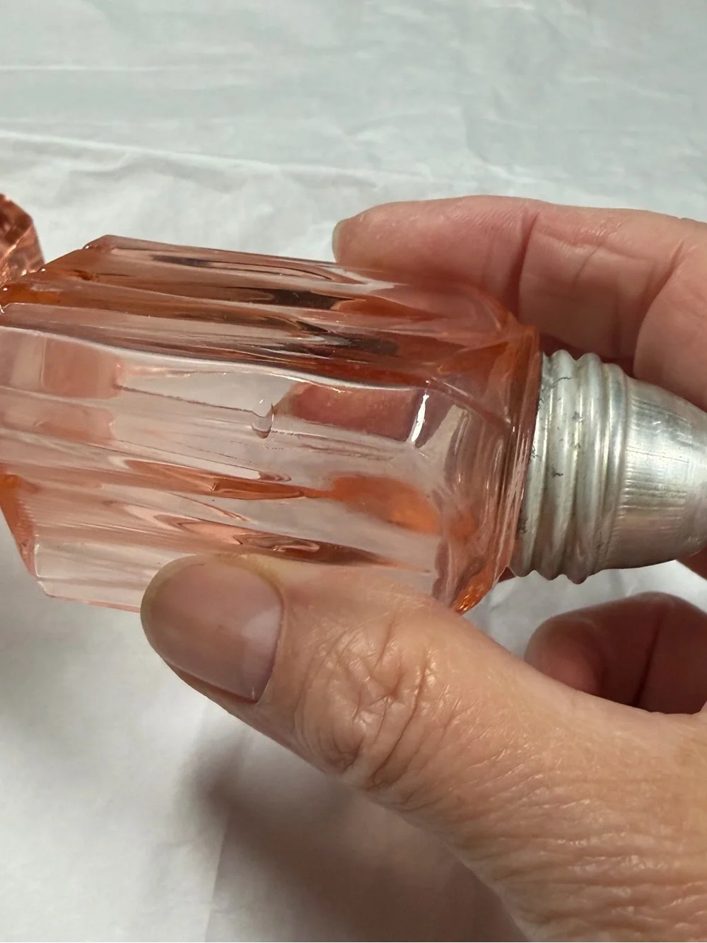 Vintage Pink Depression Glass Condiment Caddy Stand & Single Shaker Art Deco